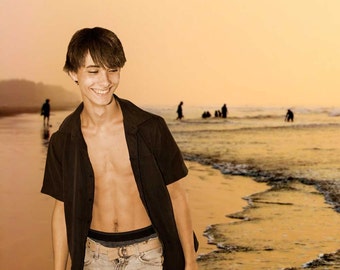 Beach Walking Gay Art Male Art Digital Download JPG Photo by Michael Taggart Photography shirtless cute young handsome black tan sepia ocean