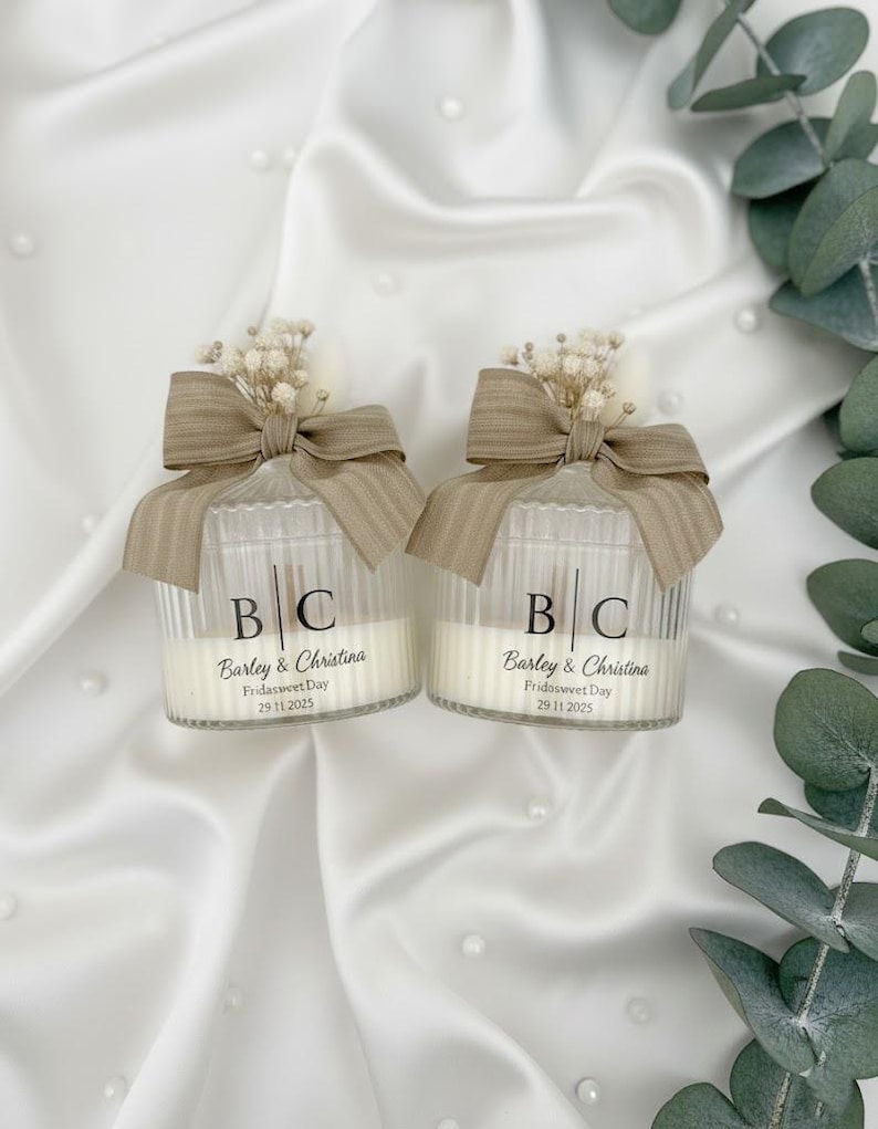 Personalized Wedding Candle Favor With Custom Label | Elegant Guest ...