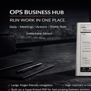 reMarkable Business Knotenpunkt | Verlinkte PDF ALLE in EINEM Planer | Zusammenkunft | Täglich Wöchentlich Monatlich (Digitaler Download) 1, 2, Papier Pro
