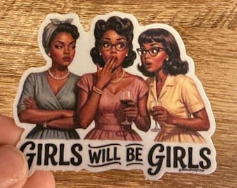 Girls Night Wine Sticker: Retro Black Woman Vinyl Decal
