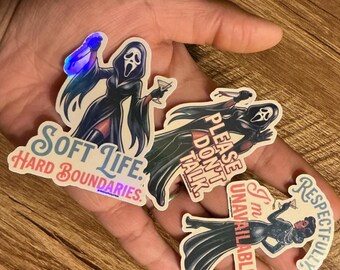 Horror Sticker Bundle, 3 Holographic Masked Slasher Boundary Vinyl Decals