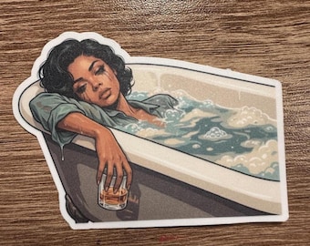 Mental Health Sticker Bundle | Crying in Bathtub Burnout Gift | Retro Black Woman Emotional Exhaustion Vinyl Pack
