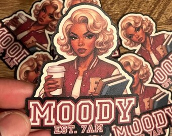 Moody EST. 7AM Girl Sticker | Retro college Black Woman Coffee Decal