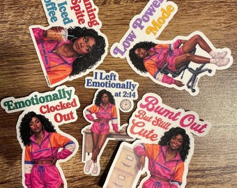 Emotionally at 2:14 Sticker Pack | Funny Work Burnout Stickers | Black Woman Vinyl Decals | Sassy sticker Gift