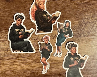 Book Lover Gift Sticker Pack | Cozy Bookish Black Woman Retro Vinyl | Reading Decal for Her Waterproof)