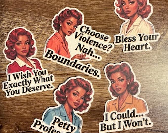 Choose Violence? Nah, Boundaries Sticker Pack | Funny Black Woman Sassy Stickers | Sarcastic Coworker Gift | 5-Piece Vinyl Bundle