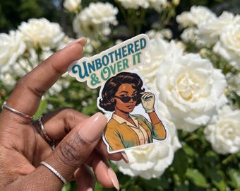 Over It Retro Woman Mood Sticker: Sarcastic Vinyl Decal
