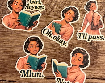 Petty Bookish Sticker Pack | Retro Black Girl Introvert Mood Vinyl Decals | Funny Sarcastic Reader Gift