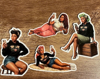Waterproof Vinyl Decals for Car and Laptop | Retro Black Girl Mood Sticker Set | Sarcastic Attitude Decals