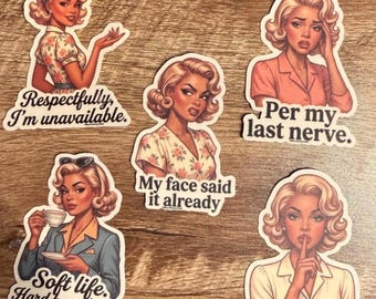 Retro Black Woman Burnout Stickers - 3" Matte Vinyl, Funny "my face said it" Soft Life Stickers for Laptops, Water Bottles & Planners