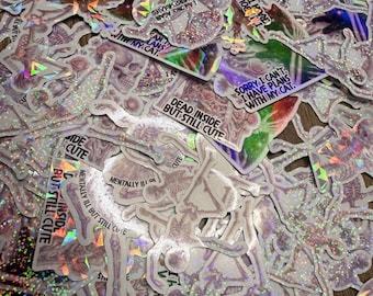 Holographic Skeleton Stickers | Pastel Goth Vinyl Decals (15 Random)
