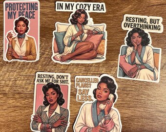 Black Woman Soft Life Sticker Pack | Cozy Era Self Care Vinyl Decals | Setting Boundaries Gifts | Introvert Planner Accessories