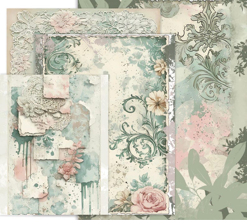 Shabby Chic Rose Junk Journal Pages, Vintage Floral Junk Journal Kit ...