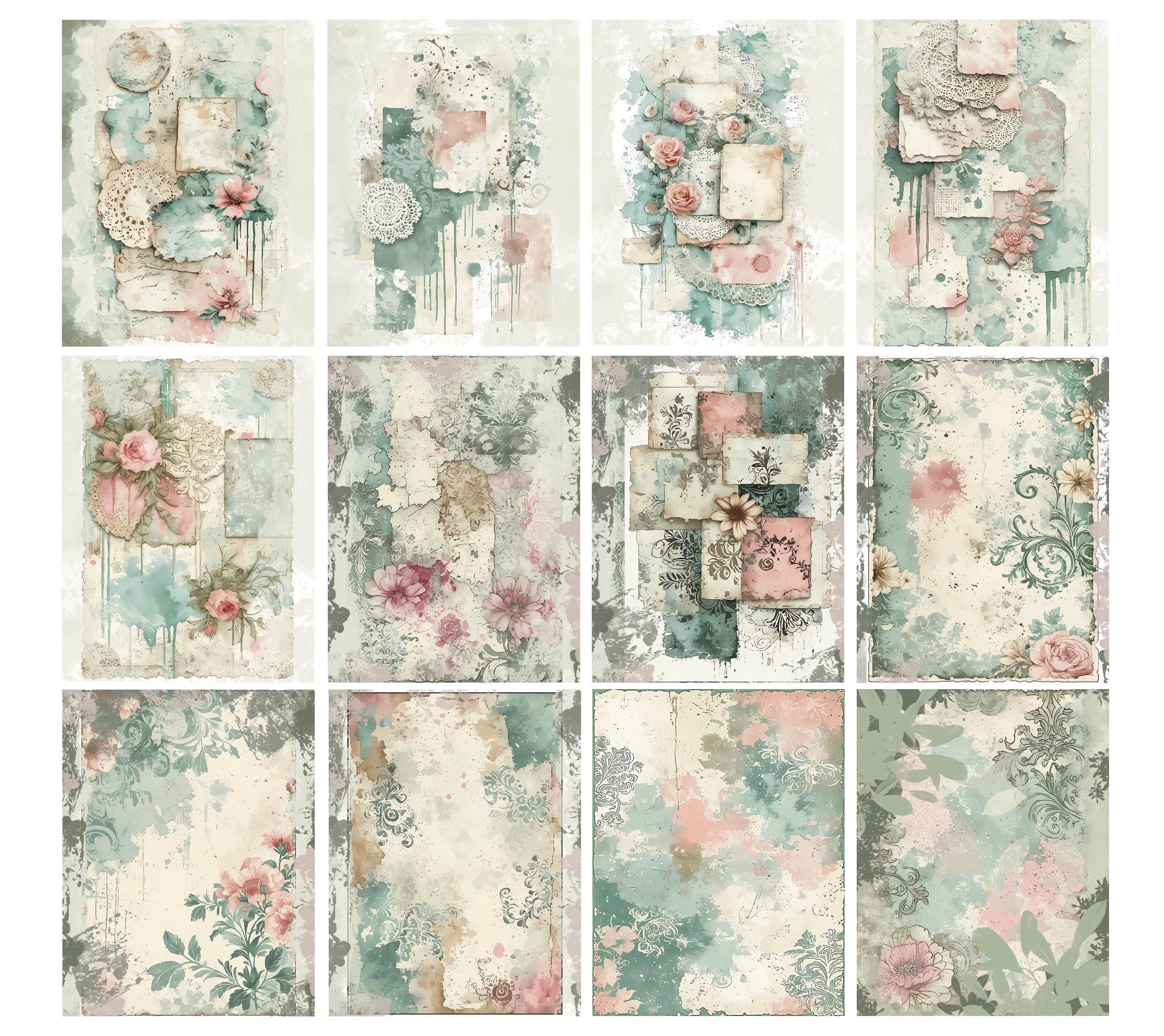 Shabby Chic Rose Junk Journal Pages, Vintage Floral Junk Journal Kit ...