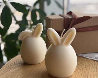イースターバニーエッグキャンドル | ハンドメイドソイワックスキャンドル | ミニマルな春のデコレーション | イースターギフト