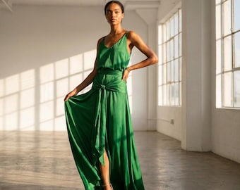 Abito lungo verde, abito Espiazione, abito lungo con schiena scoperta, abito formale verde, abito da sera verde, abito da damigella verde, abito lungo estivo verde