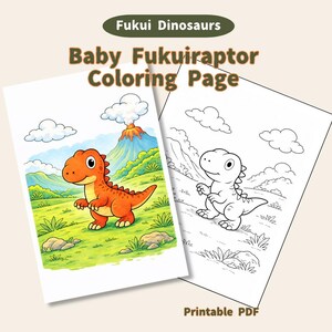 Cute Baby Dinosaur Coloring Page Printable, Baby Fukuiraptor Coloring Sheet for Kids, Instant Download PDF, Dinosaur Coloring Page