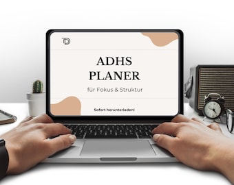 Planer dzienny ADHD w formacie PDF po niemiecku – skupienie i struktura, niski poziom bodźców i minimalizm, planer tygodniowy, śledzenie nawyków, planer do druku