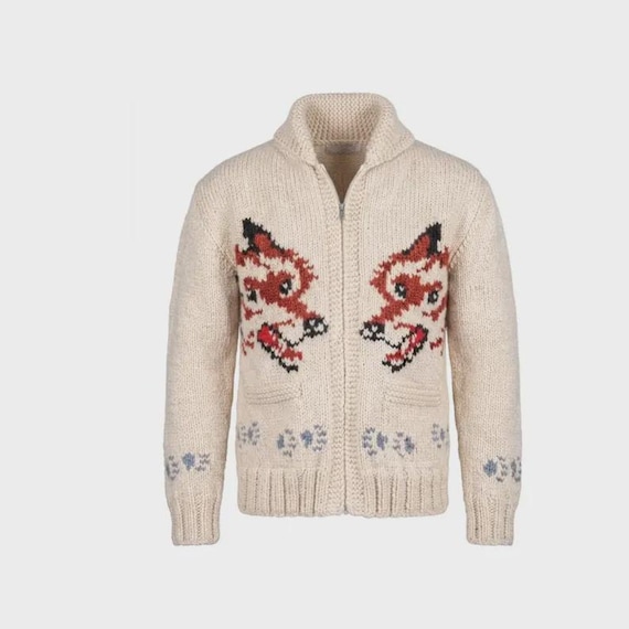 Fox Cardigan Inspired Hail Mary Canadian Style Sweater hand knit wool men's zip sweater