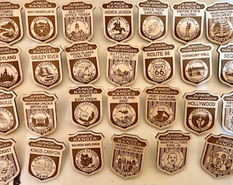 Insignias de madera personalizadas para guardaparques junior del Parque Nacional