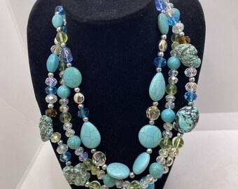 Vintage Southwest Style Three Strand Layered Necklace
