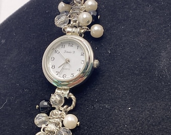 Jennie B Womens Custom Beaded Silver Watch Necklace New Battery