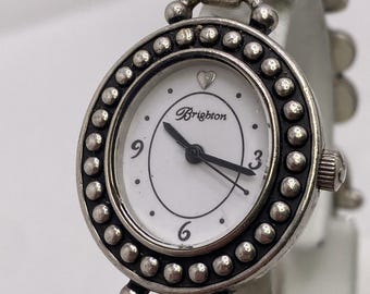 Vintage Brighton Womens Silver Watch Works New Battery