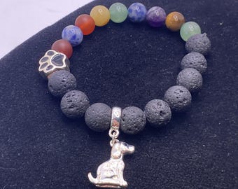 Womens 7 Chakra Dog Lover Beaded Bracelet