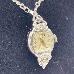 Clinton Womens Mechanical Wind Custom Gp Diamond Necklace Watch Works Running US Tariff Included-vintage Ladies Watch Clinton Diamonds 50s  main image 3
