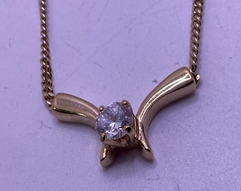 Womens Elegant Gold Tone Clear Gem Necklace