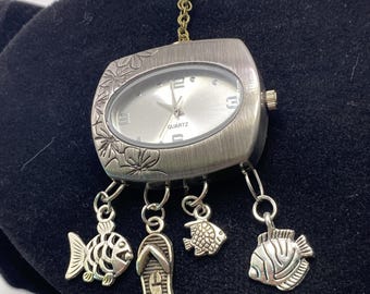 Ocean Fish Womens Custom Beaded Watch Necklace Works New Battery