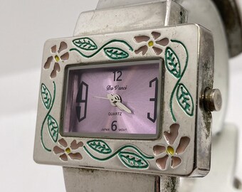 Vintage Womens Floral Cuff Bangle Watch New Battery