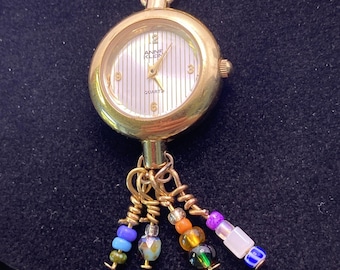 Anne Klein Womens Gold Custom Beaded Watch Necklace Works New Battery