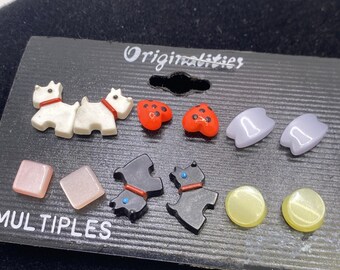 Womens 6pcs Cute Earrings Gift Set Dogs Ladybugs Etc