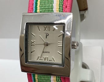 Womens Colorful Cuff Style Quartz Fashion Watch Silver Rectangle New Battery