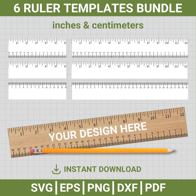 Horizontal Ruler Image Horizontal Ruler Markings, Laser Cut Ruler Files, Bundle, Inches ...
