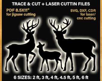 Reindeer Family Scene Lawn Decor Template, Christmas Outdoor Silhouette Template, DIY, holiday stencils, pdf, 4ft, 5ft, instant download