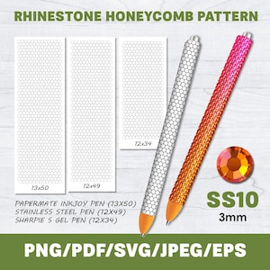 Rhinestone Pen Blank Template, BUNDLE, rhinestone pattern, DIY, svg, png, SS10, Makerflo & Inkjoy and Stainless Steel pens, Instant Download