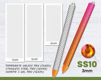 Lege sjabloon strass-pen, BUNDEL, strasspatroon, DIY, svg, png, SS10, Makerflo & Inkjoy en roestvrijstalen pennen, direct downloaden