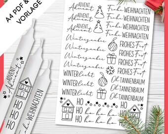 Christmas Candle Tattoos PDF Template, DIY, german candles, advent calendar, holiday crafts, A4, Ho Ho Ho, printable, Instant Download
