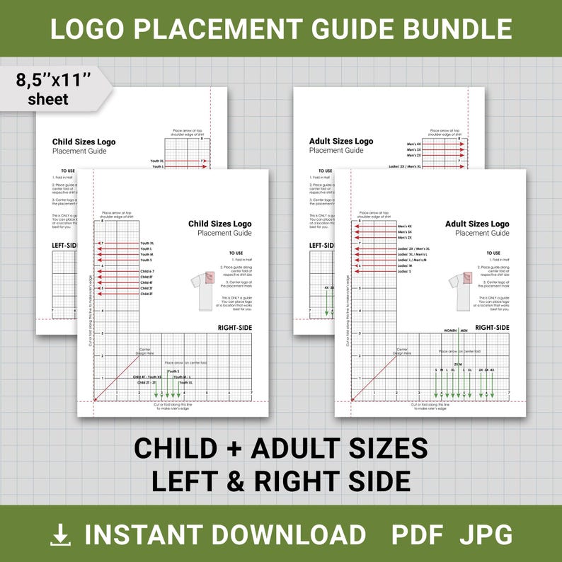Embroidery Placement Guide.pdf T-shirt Embroidery Logo Placement Guides, Bundle, Adult Size & Child ...