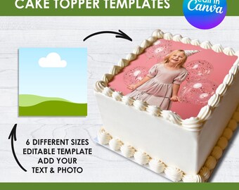 Aangepaste Burn Away taarttopper fotosjabloon, vierkante vorm taarttopper, verjaardagstaarttopper, canvas, svg, psd, png