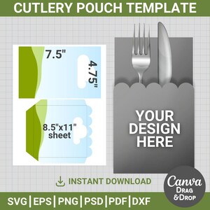 Cutlery Pouch Holder Blank Template , DIY, Cutlery Set template, Cutlery Wrap Template, Party Favors, Cutlery Holders, Canva, Drag & Drop