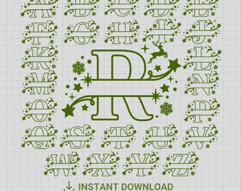 Christmas Alphabet, Christmas Split Monogram Letters SVG PNG PDF, Christmas Split Monograms Font, Christmas Split Alphabet Svg, Pack A-Z