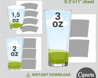 Shot Glass Template, Bundle, 1.5 oz, 2 oz, 3 oz, Shot Glass Wrapper, Shot Glass svg, Sublimation, Canva, Cricut, Drag & Drop