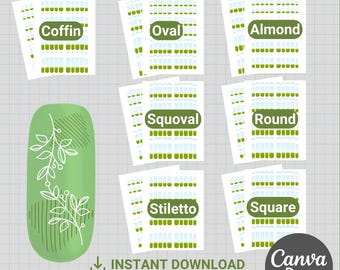 Nail Art stickersjabloon, bundel, squoval, stiletto, ovaal, vierkant, amandel, png, svg, cricut, afdrukbare, lege sjabloon, canva, slepen en neerzetten
