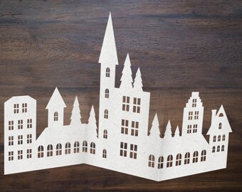 Christmas town Decoration SVG, Paper Winter Display with Lights, Christmas Village, Paper Craft Template, houses bundle set Paper cut files