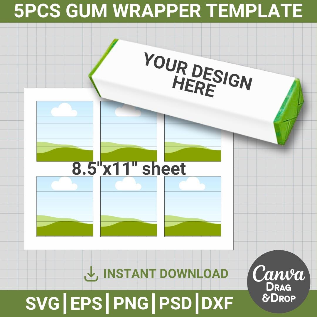 5pcs Gum Wrapper Blank Template, Editable, Party Favor Label, Gum Wrap ...