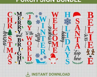 Christmas Porch Signs SVG Bundle, Cut Files, Commercial Use, DIY, Christmas vertical sign svg, Winter Porch Sign SVG