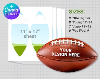 Football Panel Template, ALL SIZES,  American football panel, DIY, custom ball wrap, sublimation, Canva, editable, Instant Download